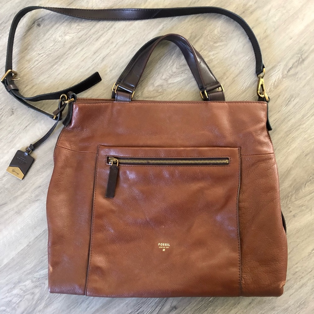 Fossil leather tote bag